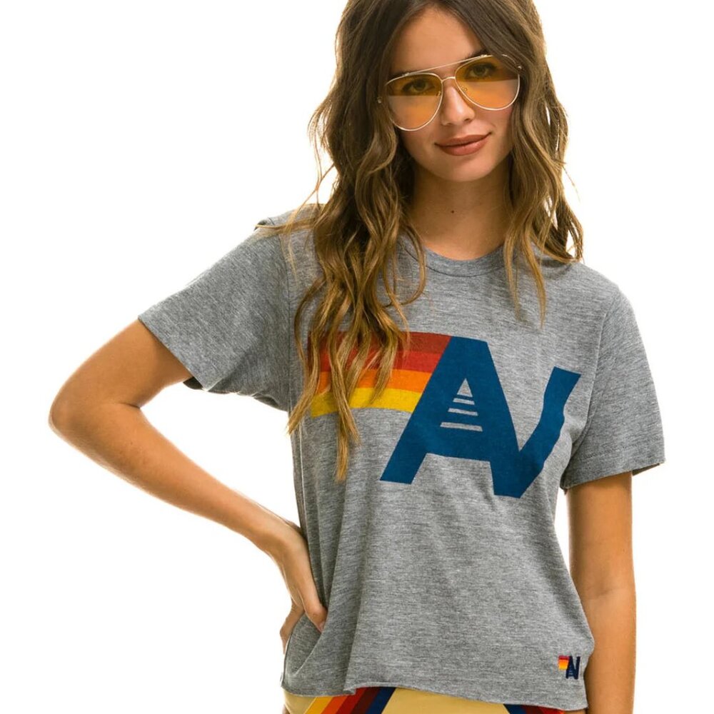 Aviator Nation NEW IN BAG/W Tags Logo Boyfriend Tee - Heather Grey Size Small